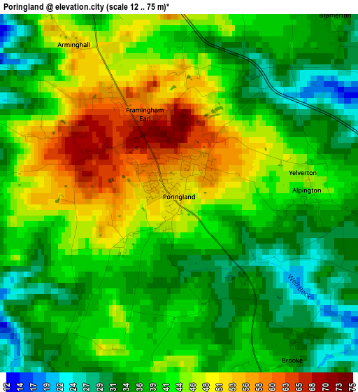 Poringland elevation map