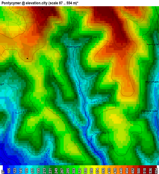 Pontycymer elevation map