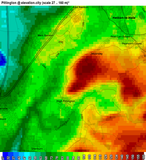 Pittington elevation map