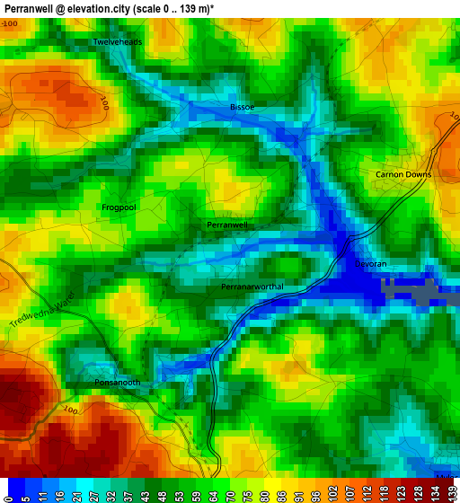 Perranwell elevation map