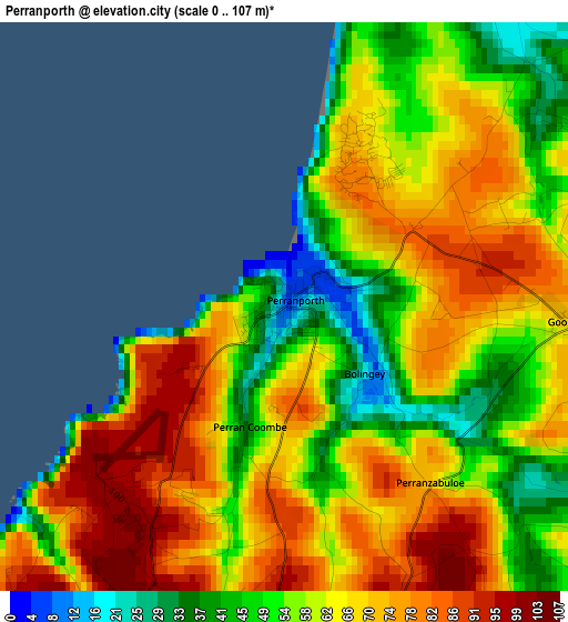 Perranporth elevation map