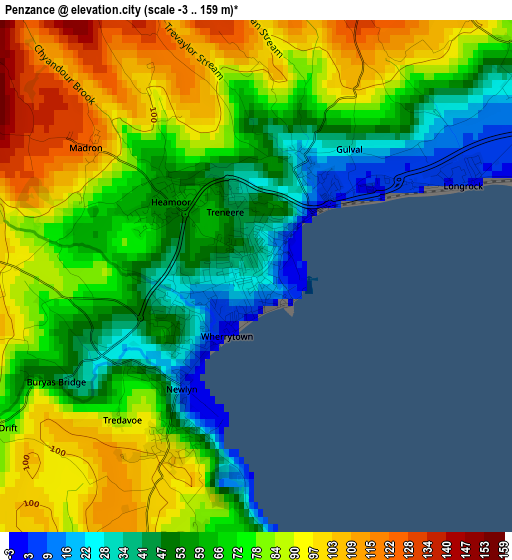 Penzance elevation map