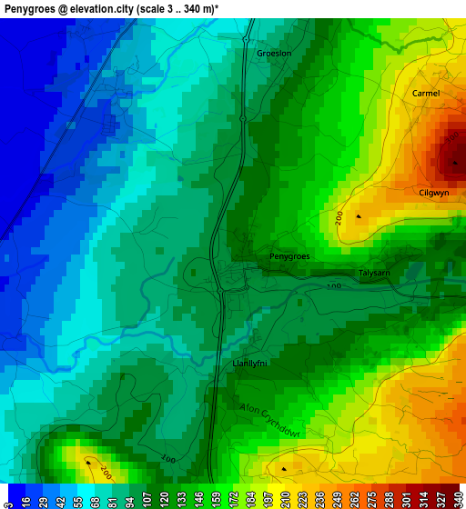 Penygroes elevation map