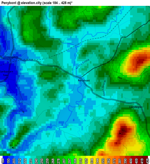 Penybont elevation map