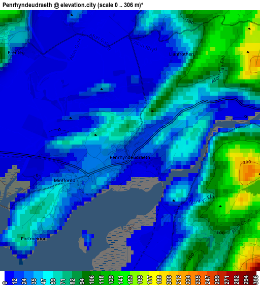 Penrhyndeudraeth elevation map