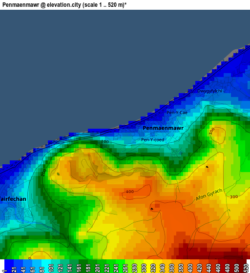 Penmaenmawr elevation map