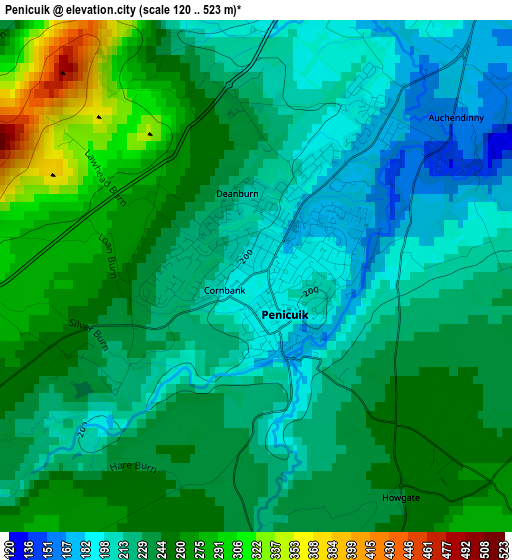 Penicuik elevation map