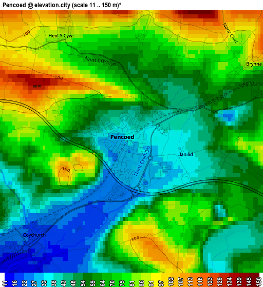 Pencoed elevation map