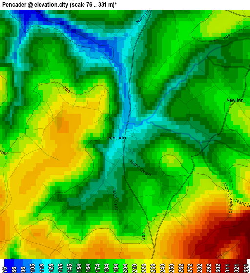 Pencader elevation map