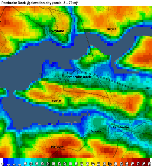 Pembroke Dock elevation map