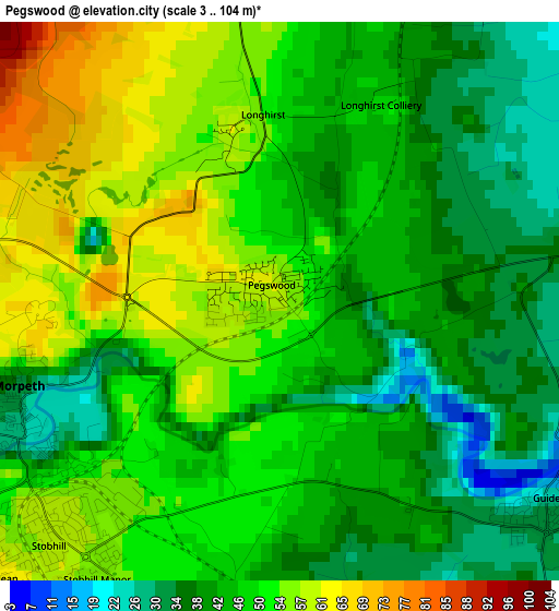 Pegswood elevation map