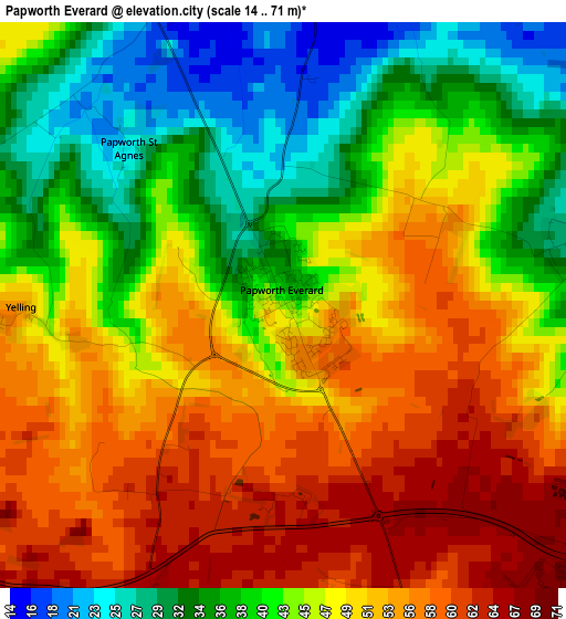 Papworth Everard elevation map