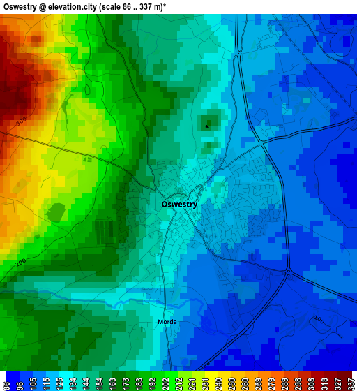 Oswestry elevation map