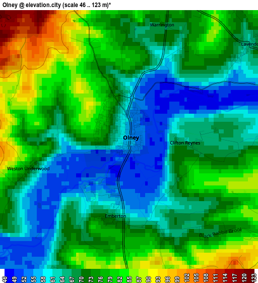 Olney elevation map