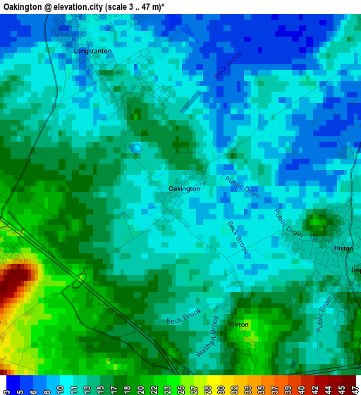 Oakington elevation map