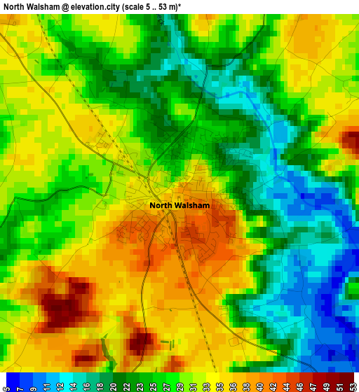 North Walsham elevation map