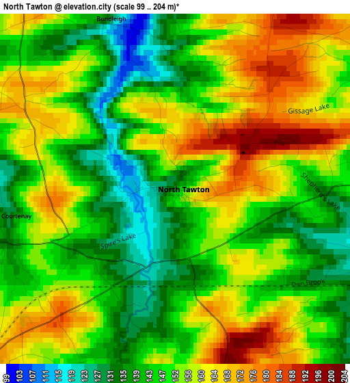 North Tawton elevation map