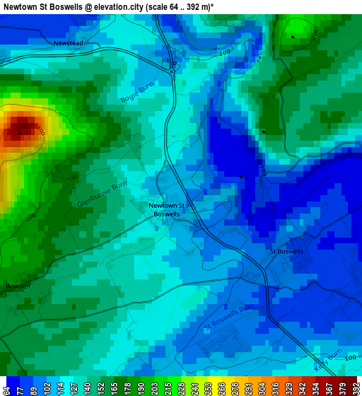 Newtown St Boswells elevation map