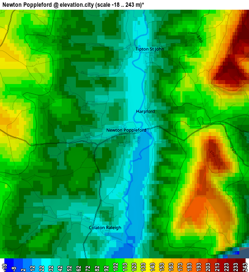 Newton Poppleford elevation map