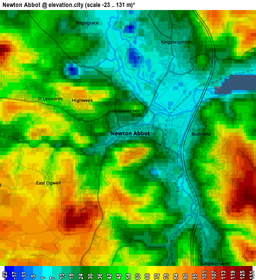 Newton Abbot elevation map