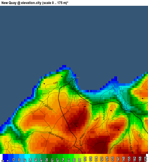 New Quay elevation map