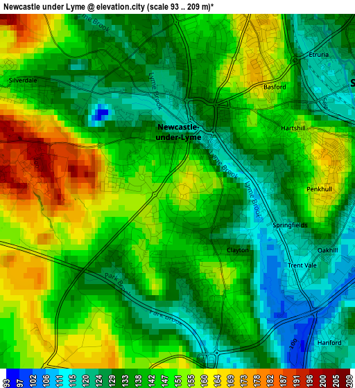 Newcastle under Lyme elevation map
