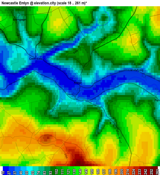 Newcastle Emlyn elevation map