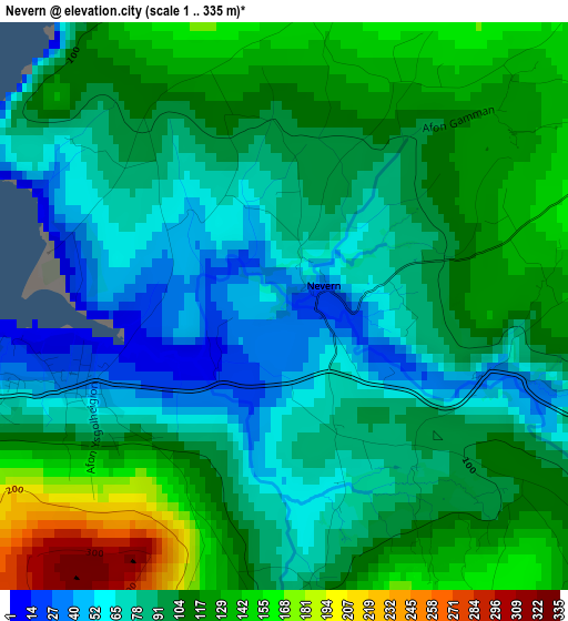 Nevern elevation map