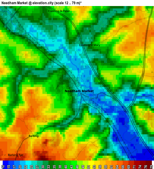 Needham Market elevation map