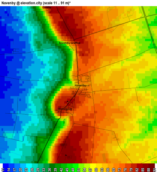 Navenby elevation map