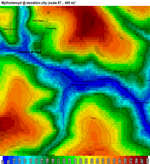 Mytholmroyd elevation map