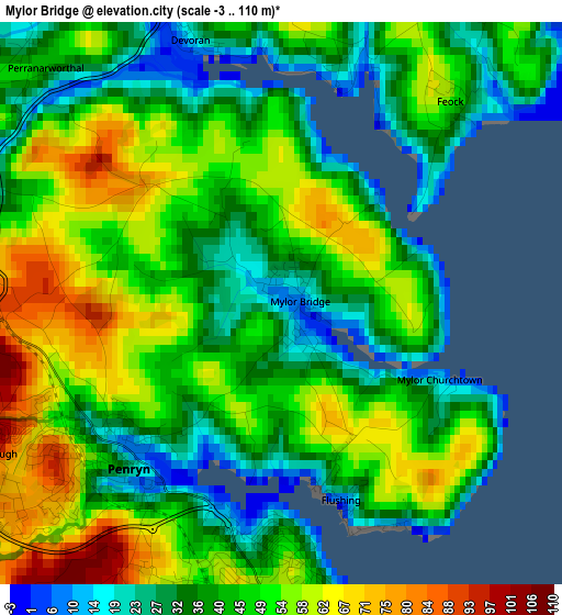 Mylor Bridge elevation map