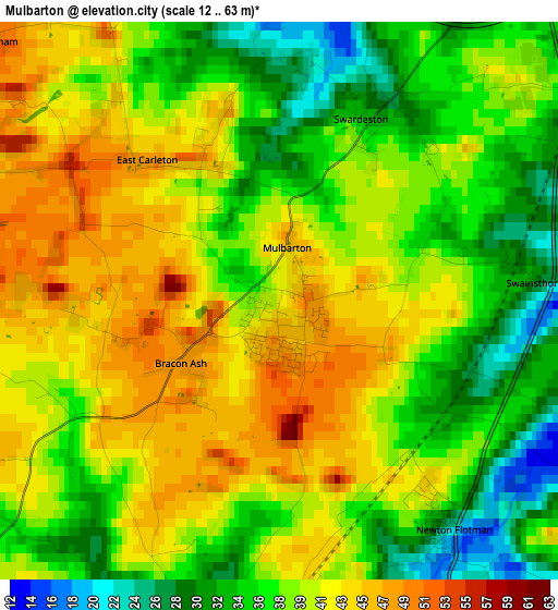 Mulbarton elevation map