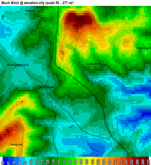 Much Birch elevation map