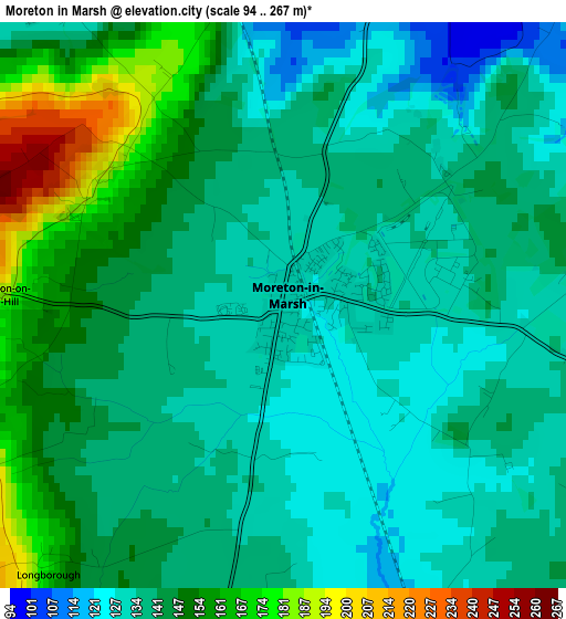 Moreton in Marsh elevation map