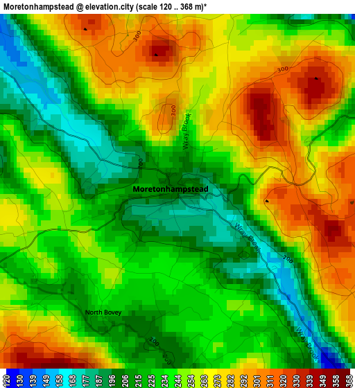 Moretonhampstead elevation map