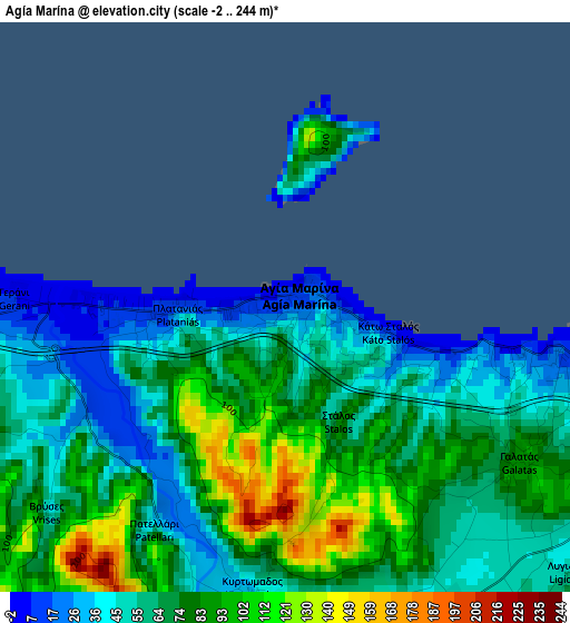 Agía Marína elevation map