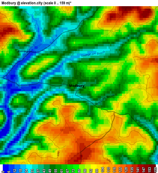 Modbury elevation map