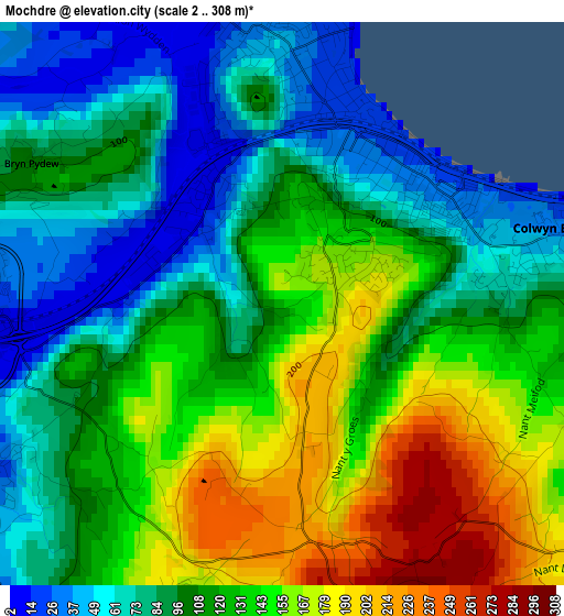 Mochdre elevation map