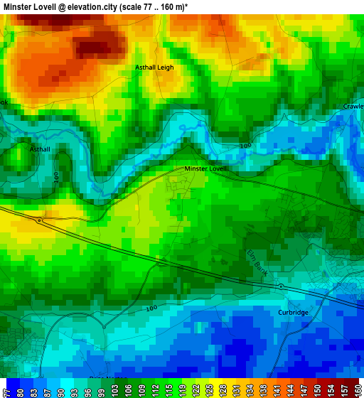 Minster Lovell elevation map