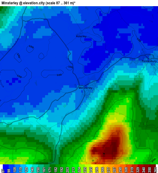 Minsterley elevation map