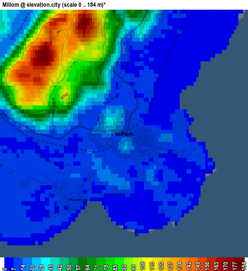 Millom elevation map