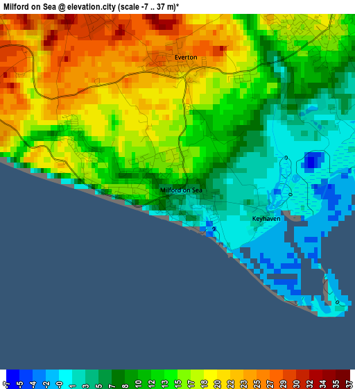 Milford on Sea elevation map