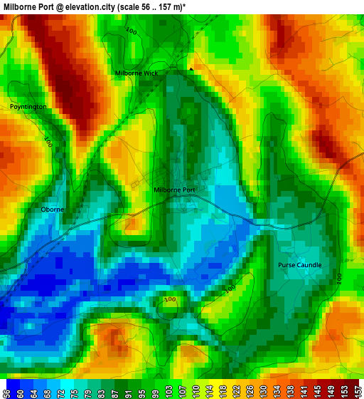 Milborne Port elevation map