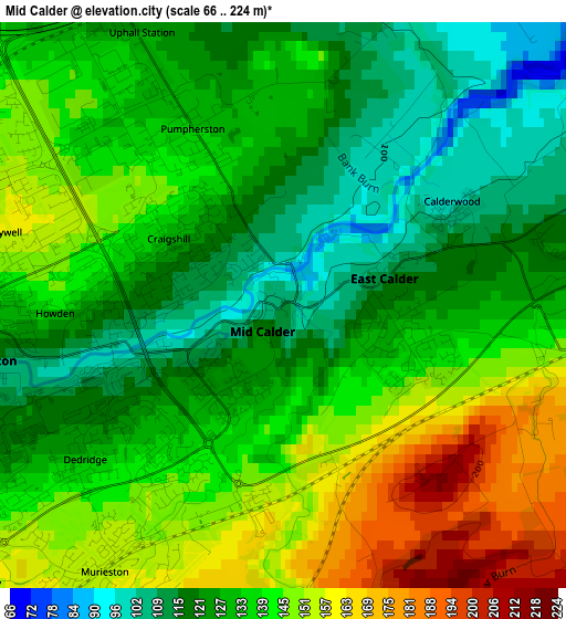 Mid Calder elevation map