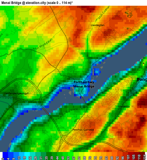 Menai Bridge elevation map