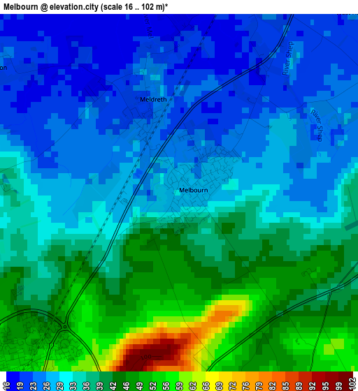 Melbourn elevation map