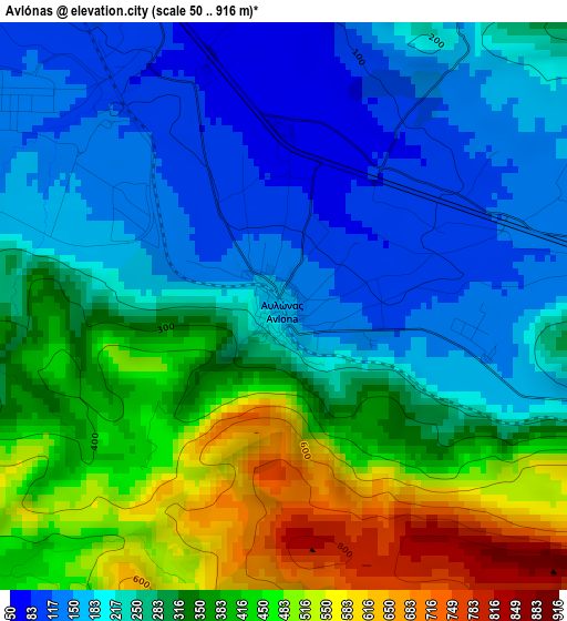 Avlónas elevation map