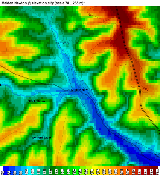 Maiden Newton elevation map