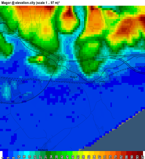 Magor elevation map